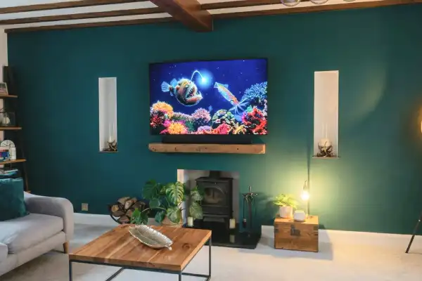 TV & Soundbar — TV on Teal Feature Wall — Braintree, Essex in Braintree, Essex